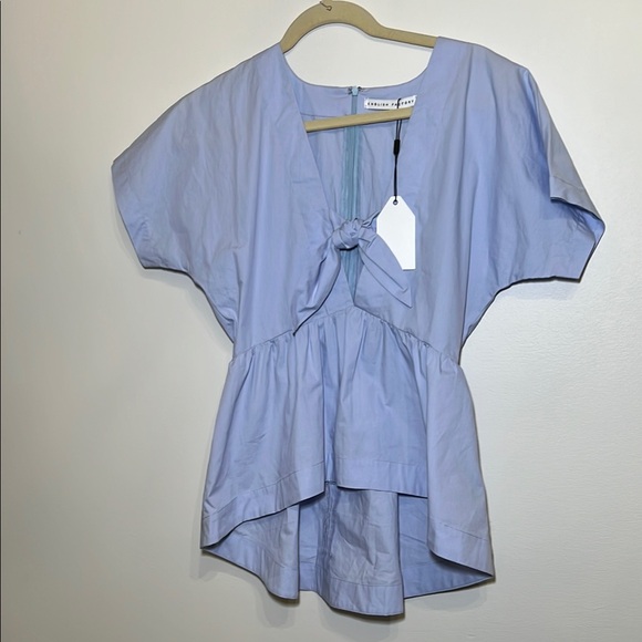 English Factory Tops - English Factory Light Blue Asymmetrical Tie Front Oxford like  Blouse